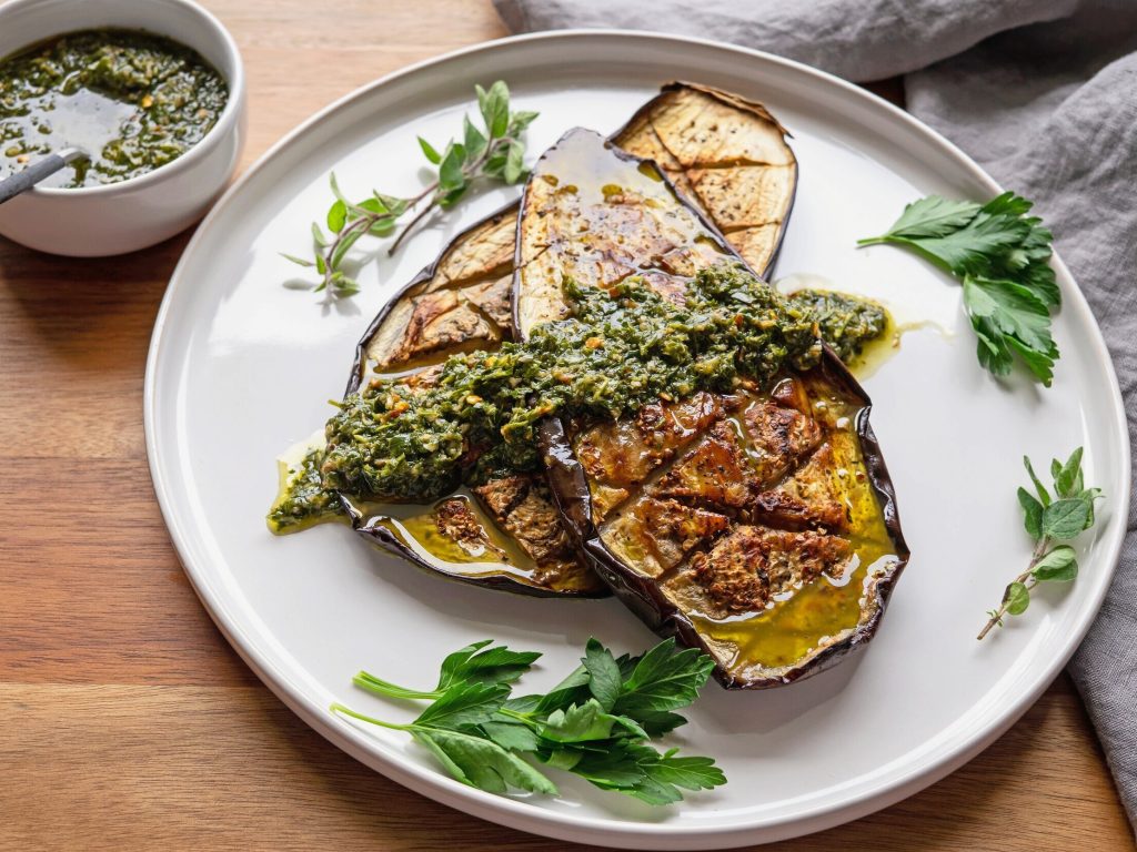 Roasted eggplant with chimichurri