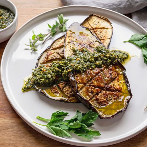 Roasted eggplant with chimichurri