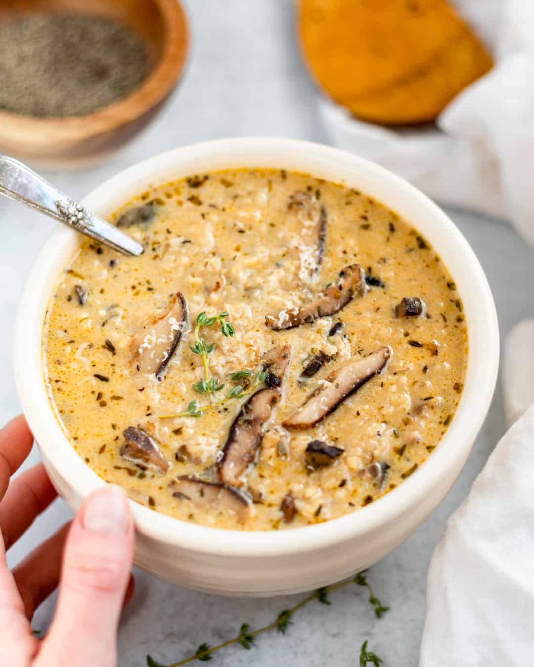 This creamy wild rice and mushroom soup is like a warm hug, perfect for a chilly evening, with a luxurious texture and earthy flavors that will satisfy your cravings