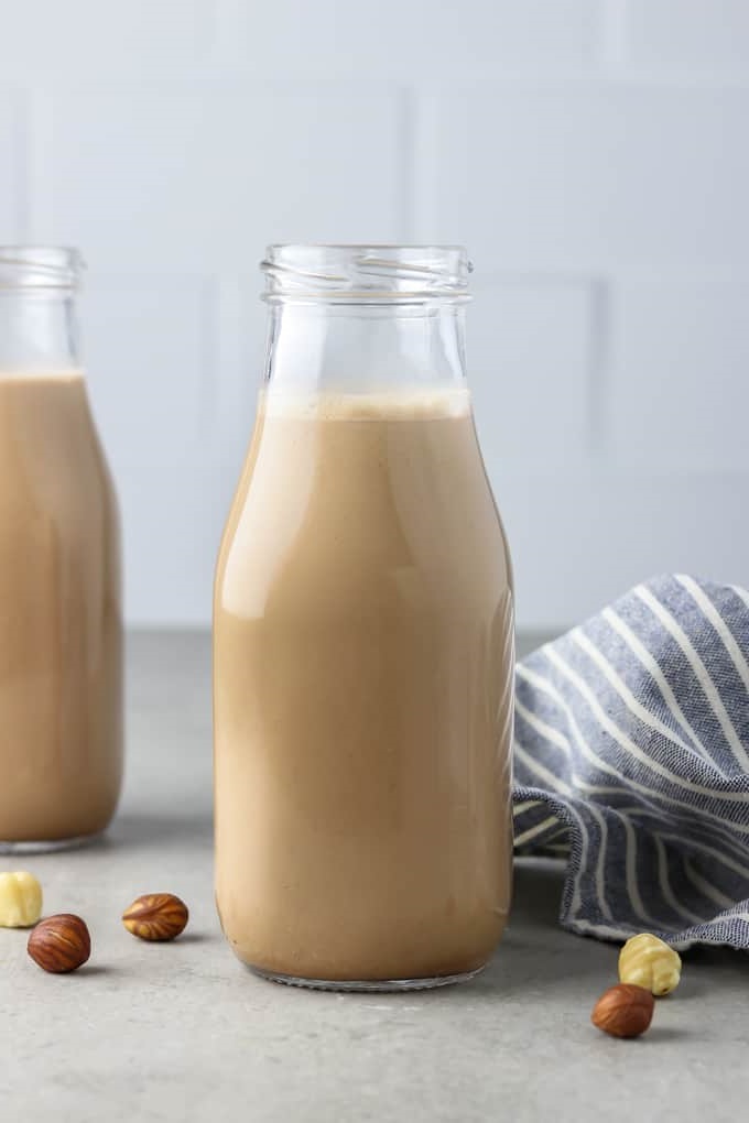 Make your own vegan chocolate hazelnut milk: soak and blend hazelnuts, or use store-bought for a quick version