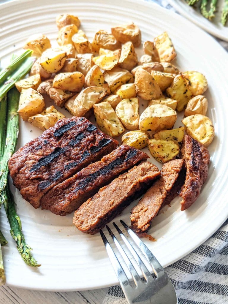 Vegan steak, typically made from seitan, is a surprisingly delicious and satisfying meat alternative